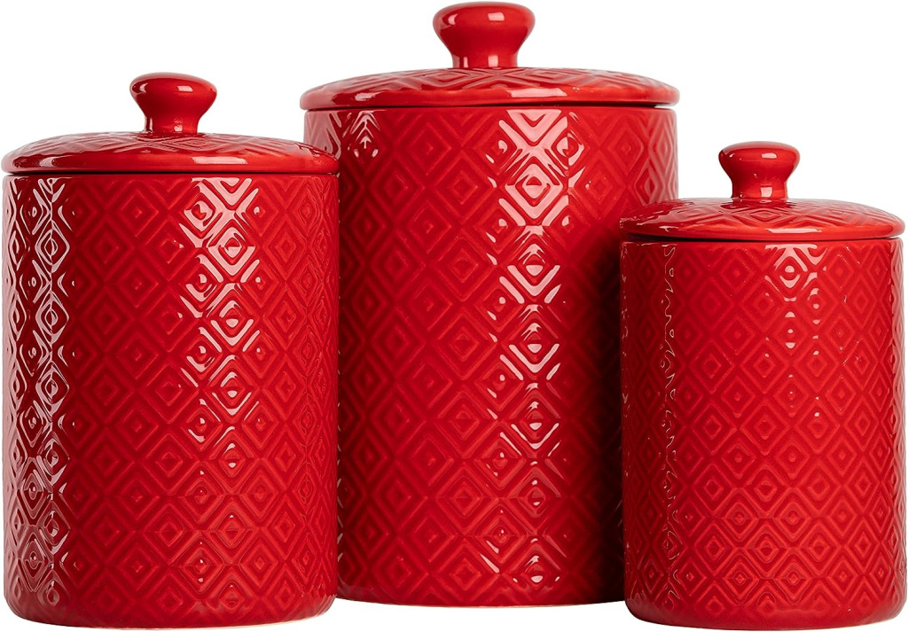 10 Strawberry Street Diamond Embossed 3 Piece Canister Set, Red