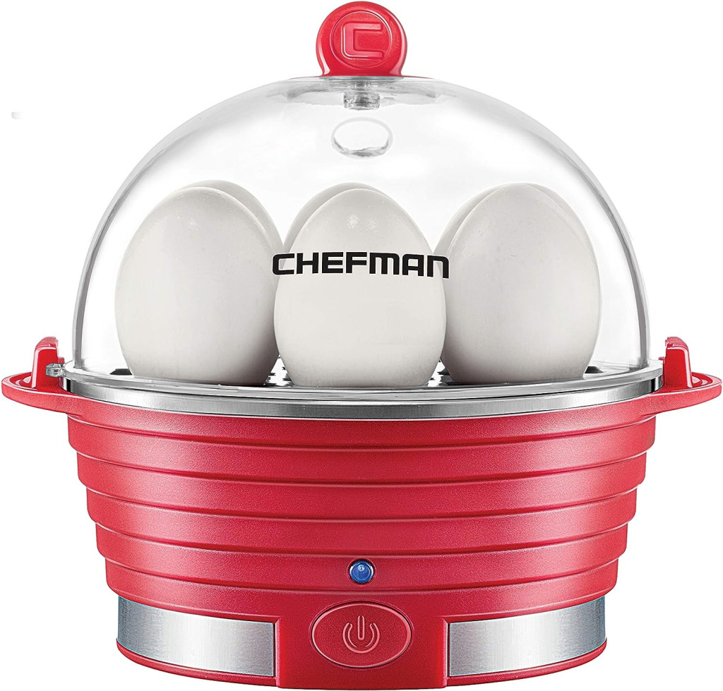 Chefman Electric Egg Cooker Boiler, Rapid Poacher, Food  Vegetable Steamer, Quickly Makes Up To 6, Hard, Medium or Soft Boiled, Poaching/Omelet Tray Included, Ready Signal, BPA-Free, Red